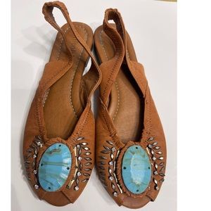Nicole 7m jewel embellished Leather Slingback, Women’s Tan Color Flats